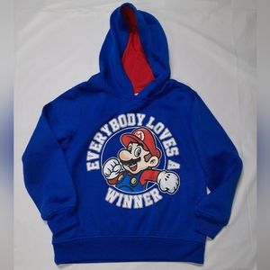 Nintendo | Super Mario Blue & Red Hoodie "Everybody Loves a Winner" Size 6x